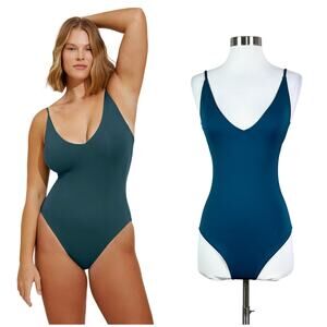Left On Friday | Sunday Suit Deep End Teal Blue One Piece Swimsuit Medium Tall